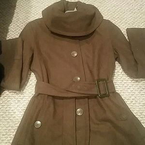 Olive Urban Outfitters Hi Neck Wool Coat